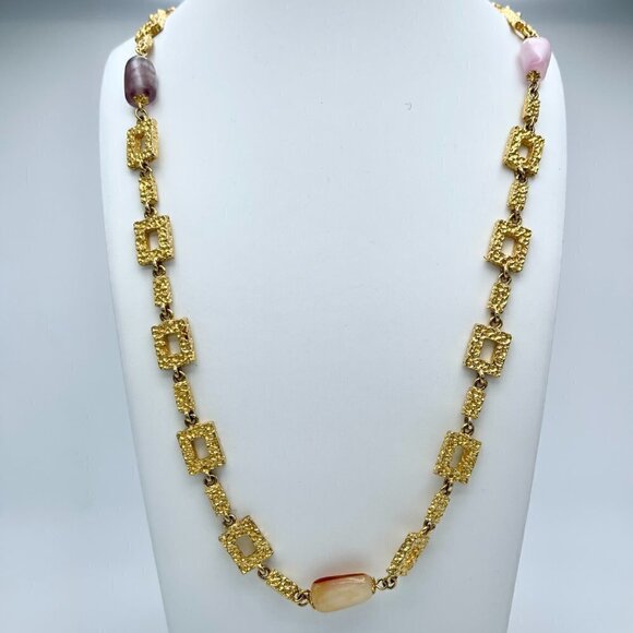 Hammered Gold Necklace with Quartz Accents - Picture 5 of 7
